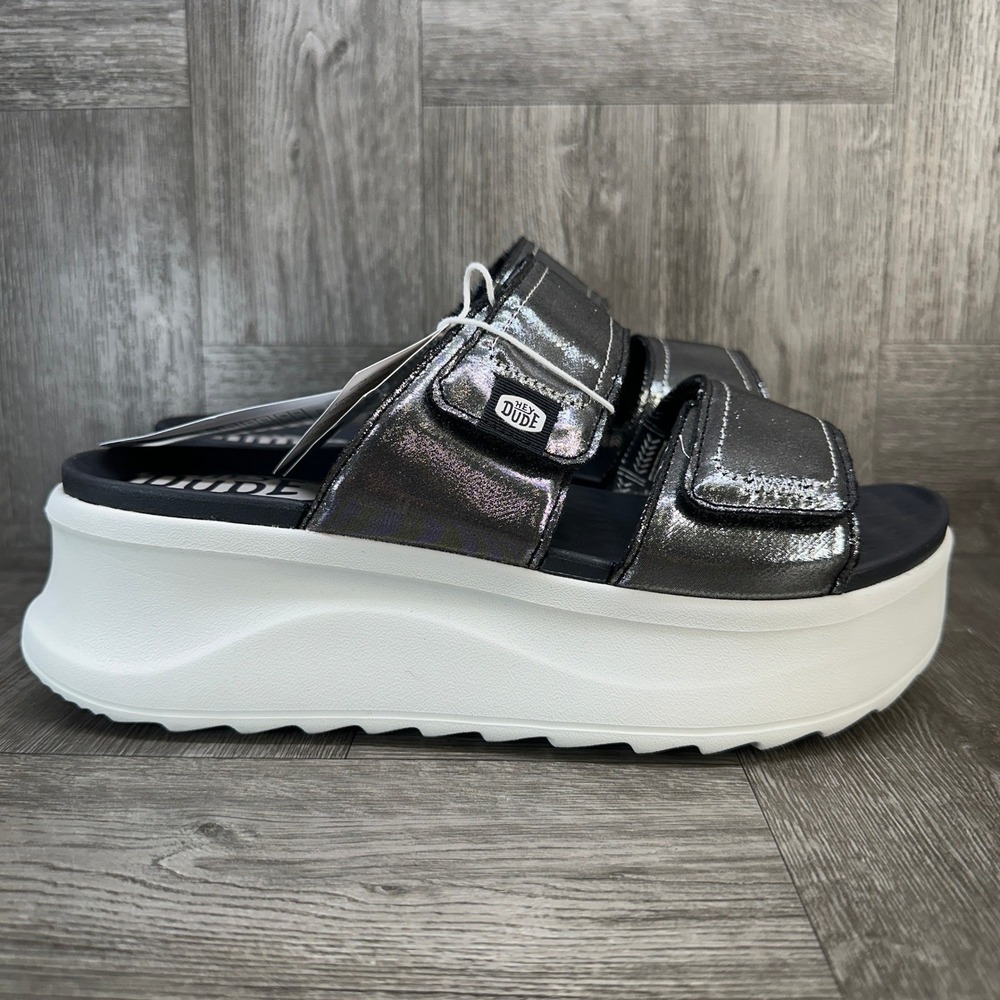 Hey Dude Delray Platform Sandals Women 11 Metallic Chunky Slide Lightweight NEW